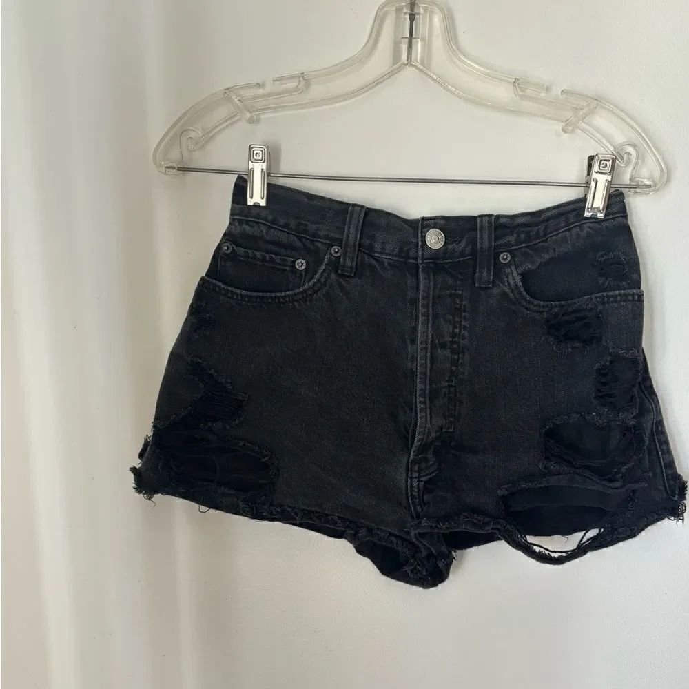 Abercrombie & Fitch Black Distressed Denim Shorts Button Fly Cotton